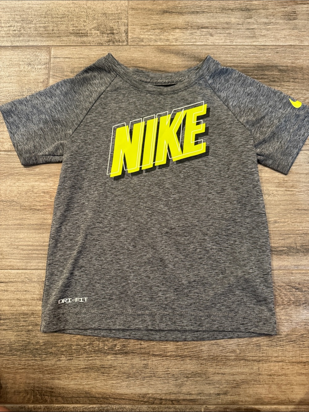 Nike Gray Short Sleeve Tee with Neon Yellow Logo